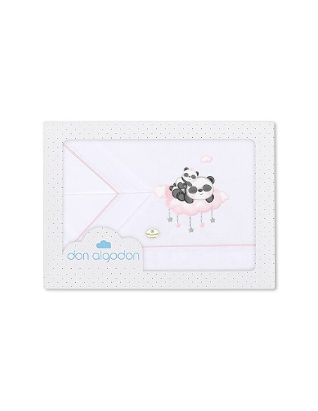 Triptico Cuna 100% Alg Mod Panda Nube Rosa