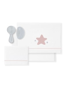 Triptico Cuna Muselina Estrella Bco/Rosa