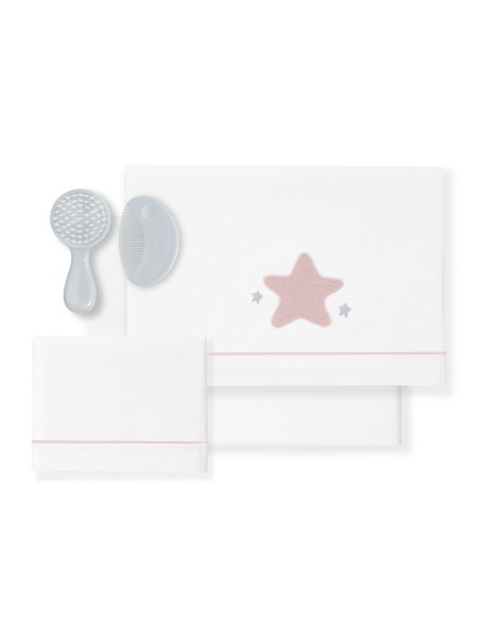 Triptico Cuna Muselina Estrella Bco/Rosa
