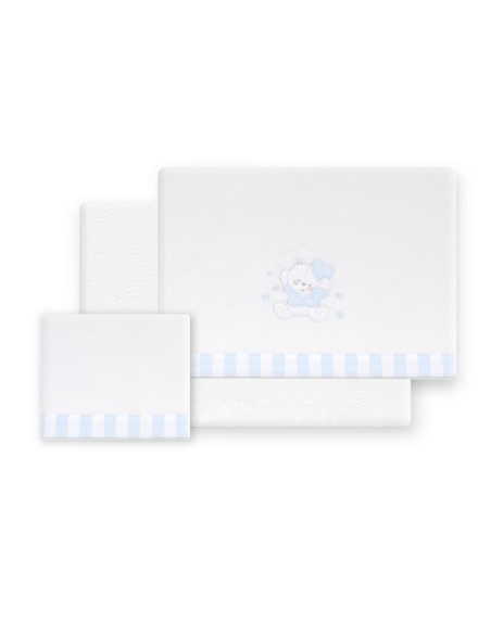 Triptico Minicuna Coralina D. Algodon Oso Corazones Bco/Azul