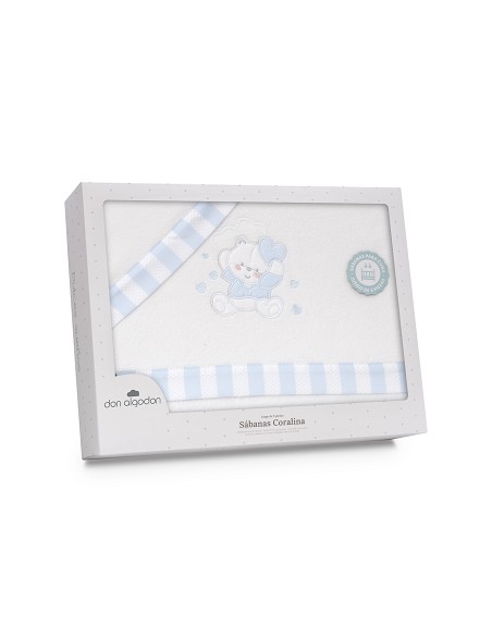 Triptico Minicuna Coralina D. Algodon Oso Corazones Bco/Azul