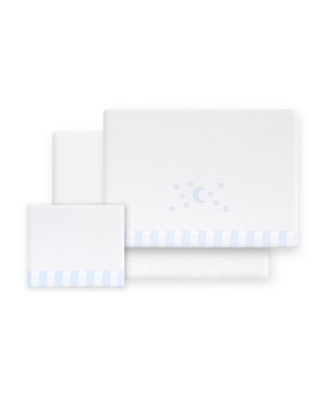 Triptico Minicuna Coralina D. Algodon Luna Estrellas Bco/Azul