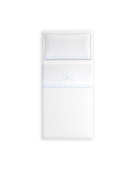 Triptico Minicuna Coralina D. Algodon Luna Estrellas Bco/Azul