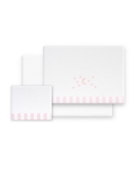 Triptico Minicuna Coralina D. Algodon Luna Estrellas Bco/Rosa