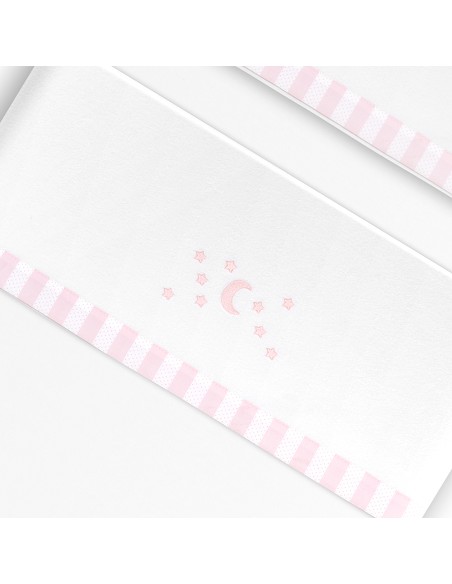 Triptico Minicuna Coralina D. Algodon Luna Estrellas Bco/Rosa