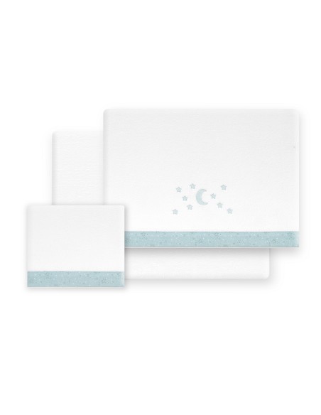 Triptico Minicuna Coralina D. Algodon Luna Estrellas Bco/Verde