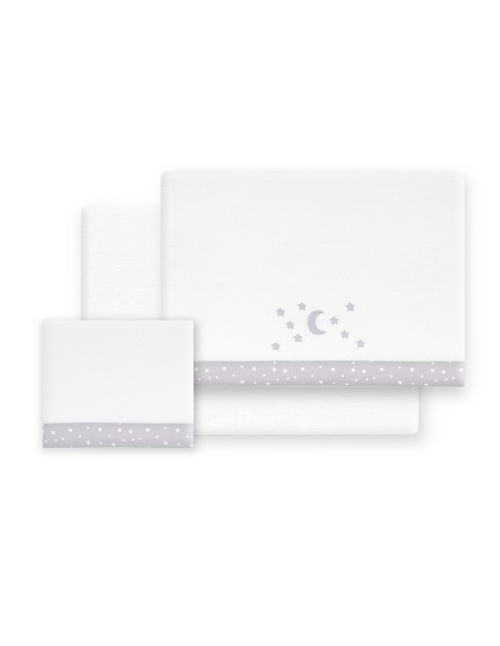 Triptico Minicuna Coralina D. Algodon Luna Estrellas Bco/Gris