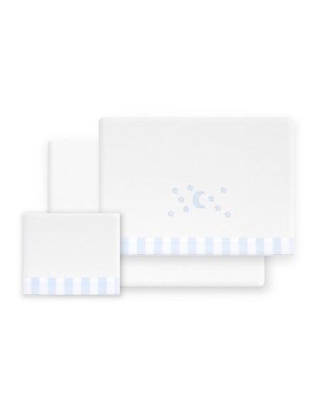 Triptico Minicuna Franela D. Algodon Luna Estrella Bco/Azul