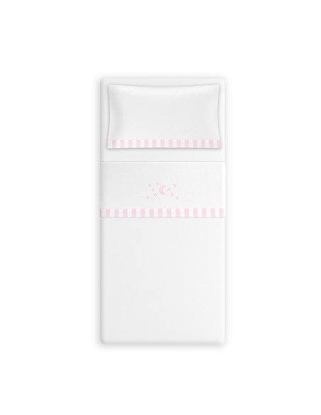 Triptico Minicuna Franela D. Algodon Luna Estrella Bco/Rosa
