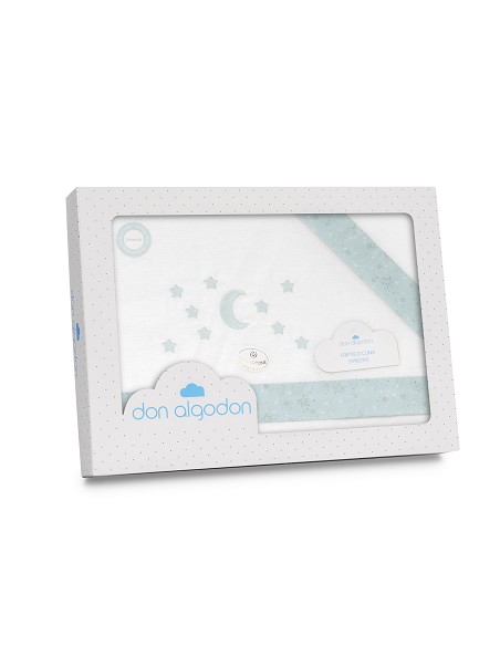 Triptico Minicuna Franela D. Algodon Luna Estrella Bco/Verde