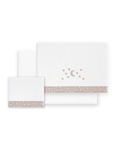Triptico Minicuna Franela D. Algodon Luna Estrella Bco/Beig