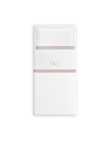 Triptico Minicuna Franela D. Algodon Luna Estrella Bco/Beig