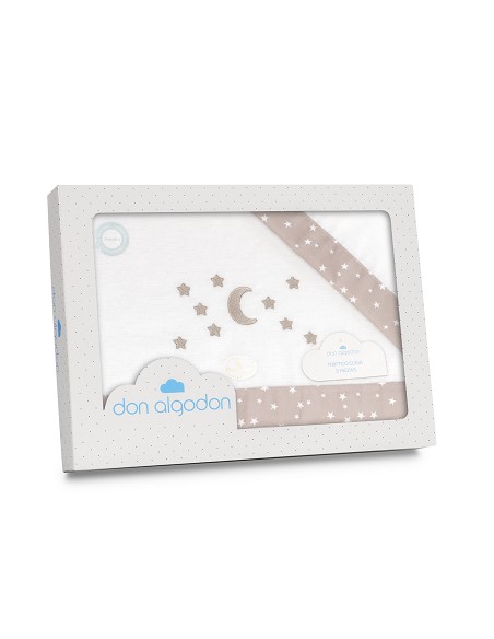 Triptico Minicuna Franela D. Algodon Luna Estrella Bco/Beig