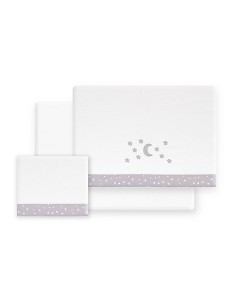 Triptico Minicuna Franela D. Algodon Luna Estrella Bco/Gris