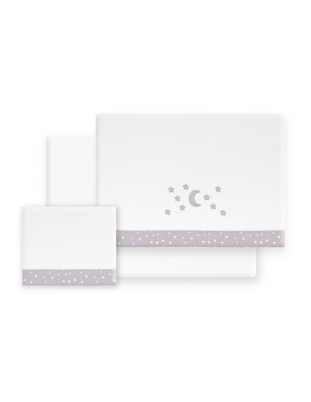 Triptico Minicuna Franela D. Algodon Luna Estrella Bco/Gris