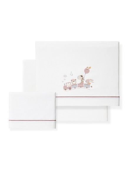 Triptico Minicuna 100% Algodon Mod. Jirafa Tren Bco/Maquillaje