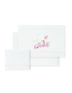 Triptico Minicuna 100% Algodon Mod. Jirafa Tren Bco/Rosa