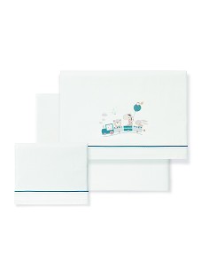 Triptico Minicuna 100% Algodon Mod. Jirafa Tren Bco/Petroleo