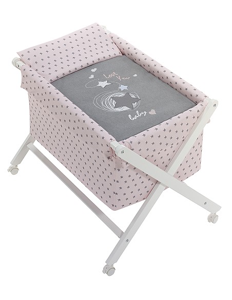 Minicuna +Textil Mad Bca Mod Love You Rosa