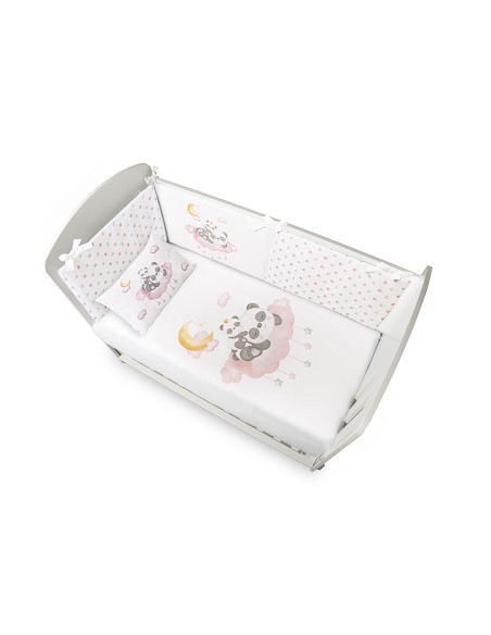 Funda Nordica + Almohada + Chichonera + Relleno  Mod Panda Nube Rosa