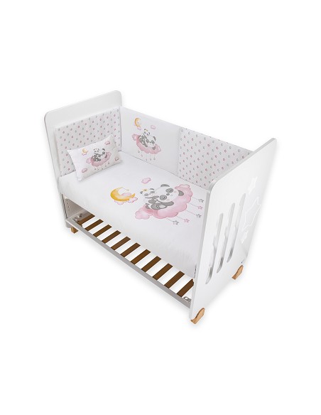 Funda Nordica + Almohada + Chichonera + Relleno  Mod Panda Nube Rosa