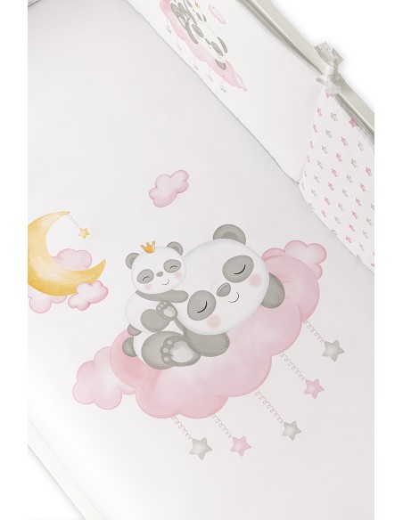 Funda Nordica + Almohada + Chichonera + Relleno  Mod Panda Nube Rosa