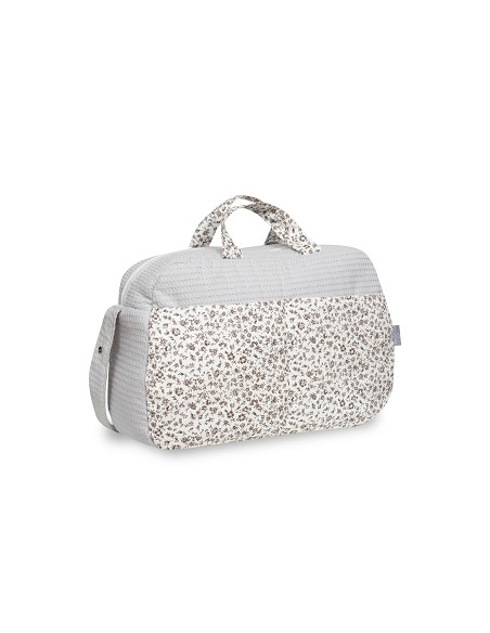 Bolso Maternal Nido de Abeja+Flores Gris