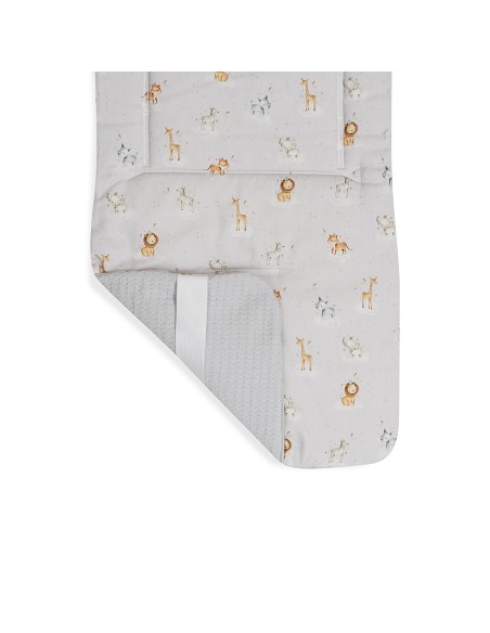 Colchoneta Reversible Nido Abeja+Animalitos Gris