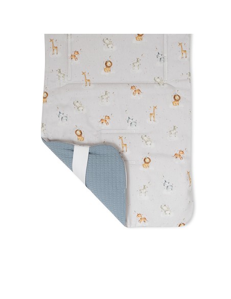 Colchoneta Reversible Nido Abeja+Animalitos Petroleo