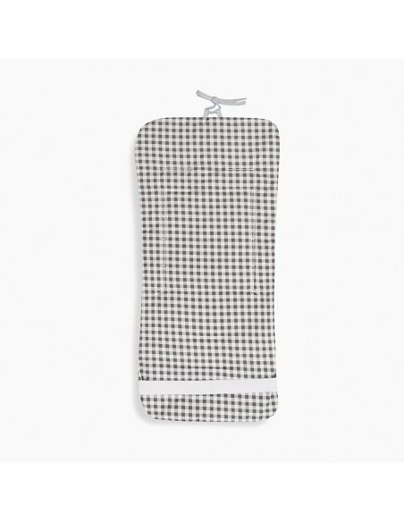 Colchoneta Reversible Vichy+Flores Gris