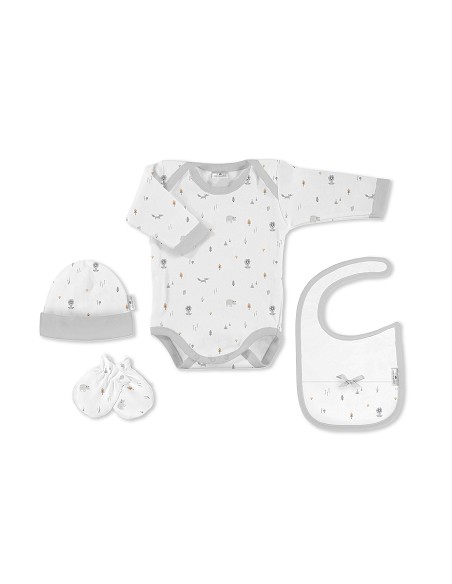 Set Regalo Body 4 Pcs 100% Alg Talla 0-6 Mod Animales Fox Gris
