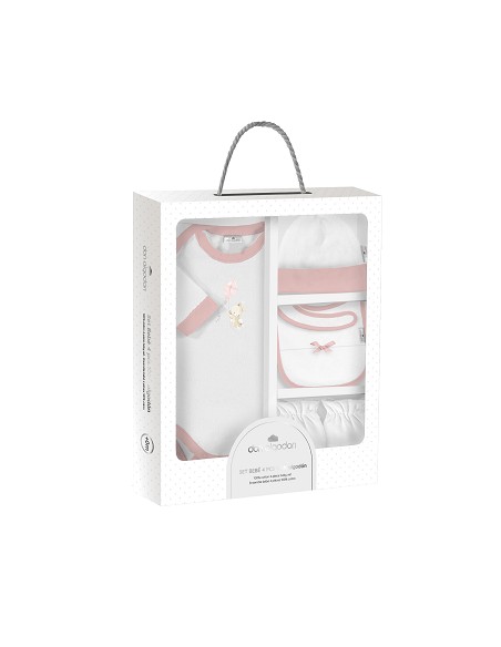 Set Regalo Body 4 Pcs 100% Alg Talla 0-6 Mod Conejito Cometa Rosa