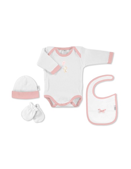 Set Regalo Body 4 Pcs 100% Alg Talla 0-6 Mod Conejito Cometa Rosa