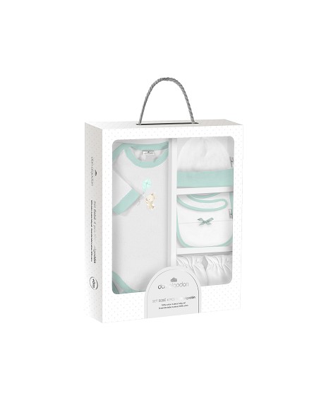 Set Regalo Body 4 Pcs 100% Alg Talla 0-6 Mod Conejito Cometa Verde