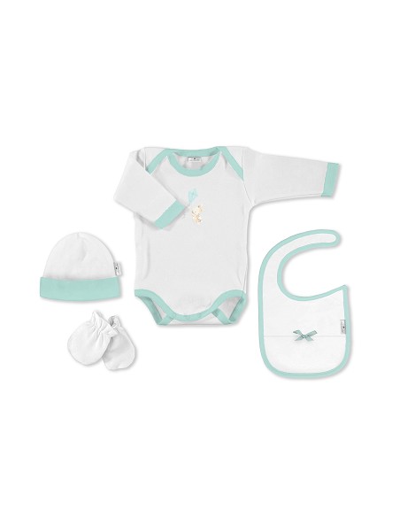 Set Regalo Body 4 Pcs 100% Alg Talla 0-6 Mod Conejito Cometa Verde