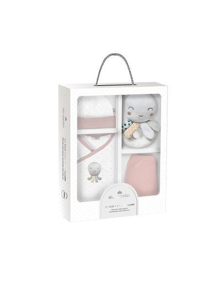 Set Regalo Sonajero 4 Pcs 100% Alg Talla 0-6 Mod Pulpo Rosa