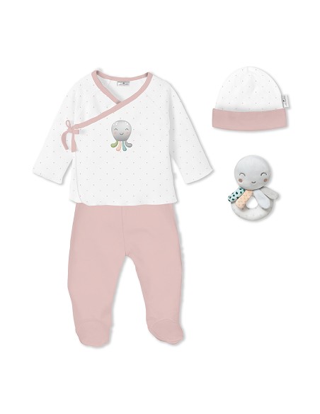 Set Regalo Sonajero 4 Pcs 100% Alg Talla 0-6 Mod Pulpo Rosa