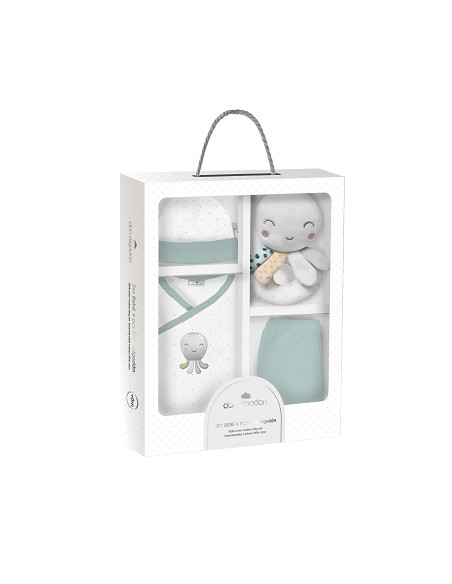 Set Regalo Sonajero 4 Pcs 100% Alg Talla 0-6 Mod Pulpo Verde