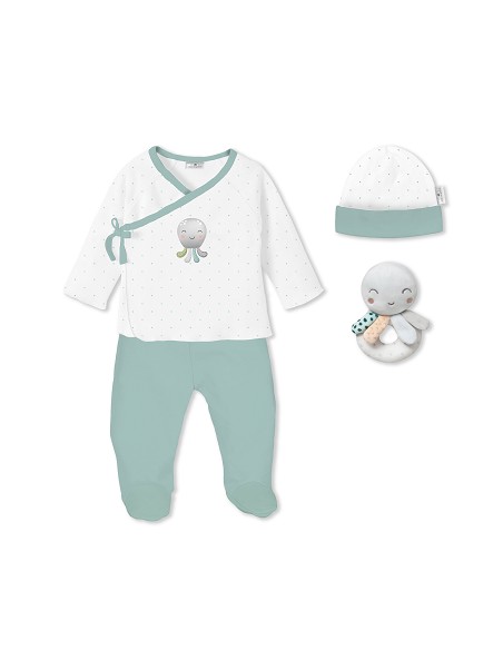 Set Regalo Sonajero 4 Pcs 100% Alg Talla 0-6 Mod Pulpo Verde