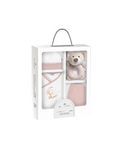 Set Regalo Sonajero 4 Pcs 100% Alg Talla 0-6 Mod Oso Rosa