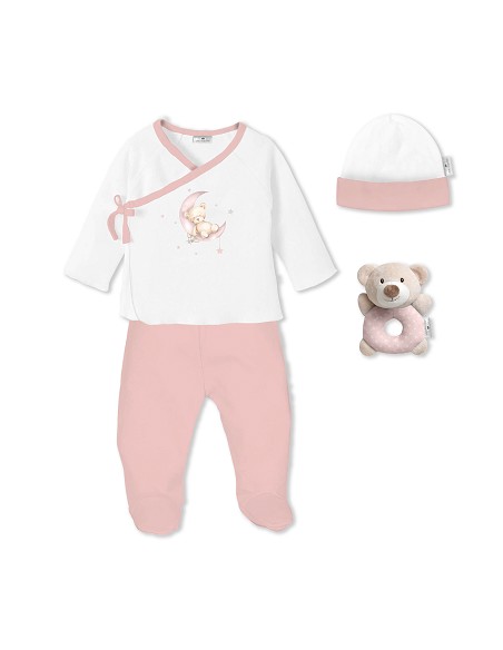 Set Regalo Sonajero 4 Pcs 100% Alg Talla 0-6 Mod Oso Rosa
