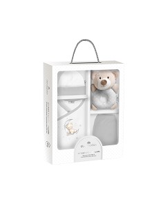 Set Regalo Sonajero 4 Pcs 100% Alg Talla 0-6 Mod Oso Gris