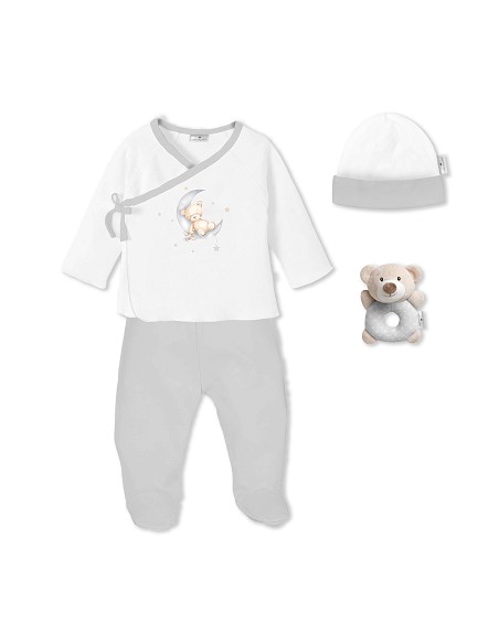 Set Regalo Sonajero 4 Pcs 100% Alg Talla 0-6 Mod Oso Gris