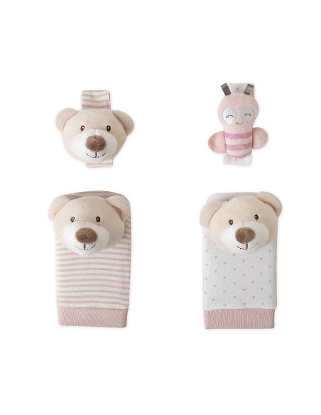 Set Sonajeros Para Pies y Muñecas Mod Osito Rosa