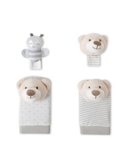 Set Sonajeros Para Pies y Muñecas Mod Osito Gris