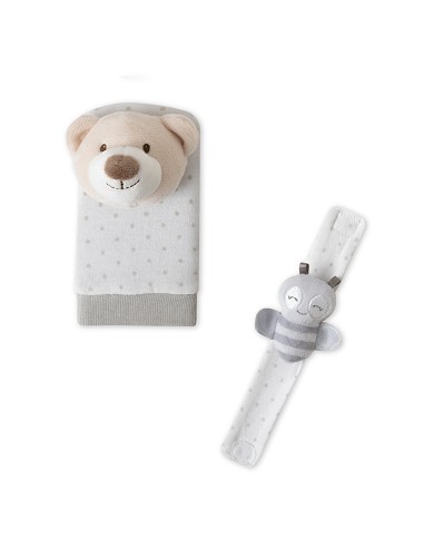 Set Sonajeros Para Pies y Muñecas Mod Osito Gris