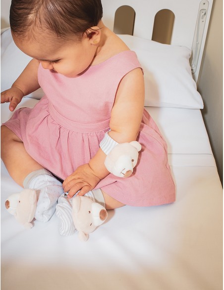 Set Sonajeros Para Pies y Muñecas Mod Osito Gris