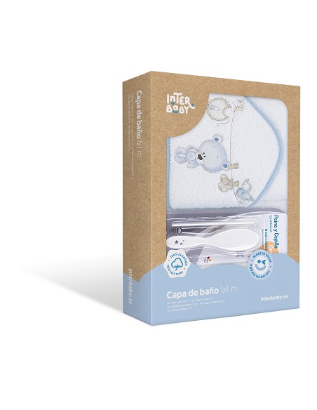 Capa de Baño 1 1 Mt Mod Tendedero Oso + Peine y Cepillo Bco/Azul