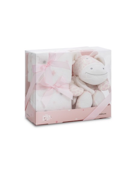 Set Peluche Crochet Jirafa+Manta Estrella Rosa
