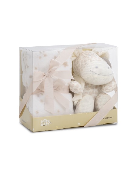 Set Peluche Crochet Jirafa+Manta Estrella Beig